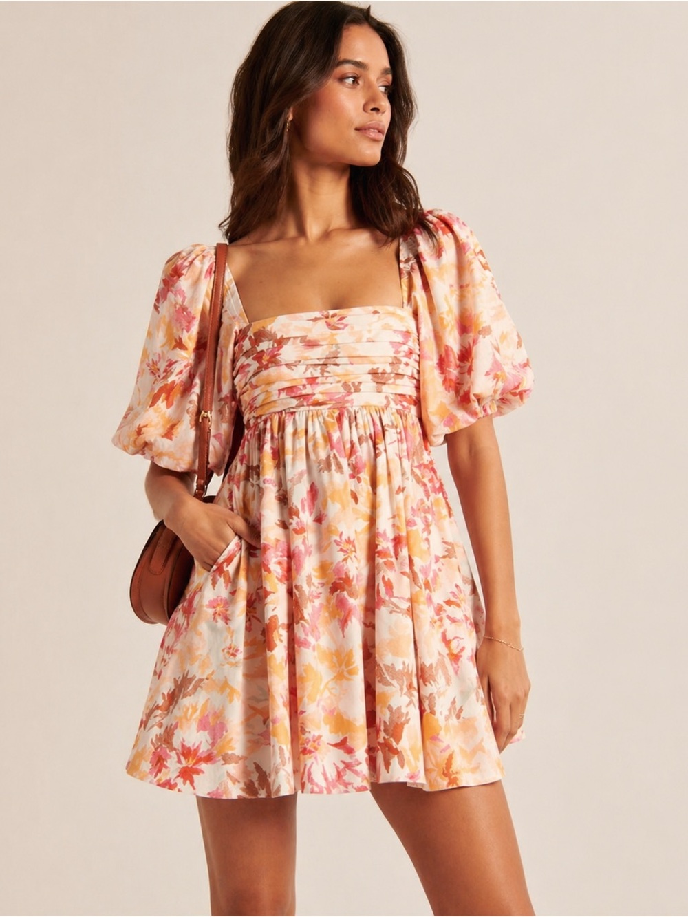 Abercrombie & Fitch Emerson Mini Dress Floral Smocked Puff Sleeve Size XS Petit